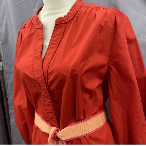 NWT Ann Taylor Loft Poplin Belted Midi Shirt Dress Orange Red Size Large - Picture 2 of 6